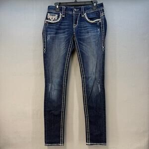 Rock Revival Jeans Women's 27 Dark Blue Luz Skinny Faux Pocket Flaps Western EUC